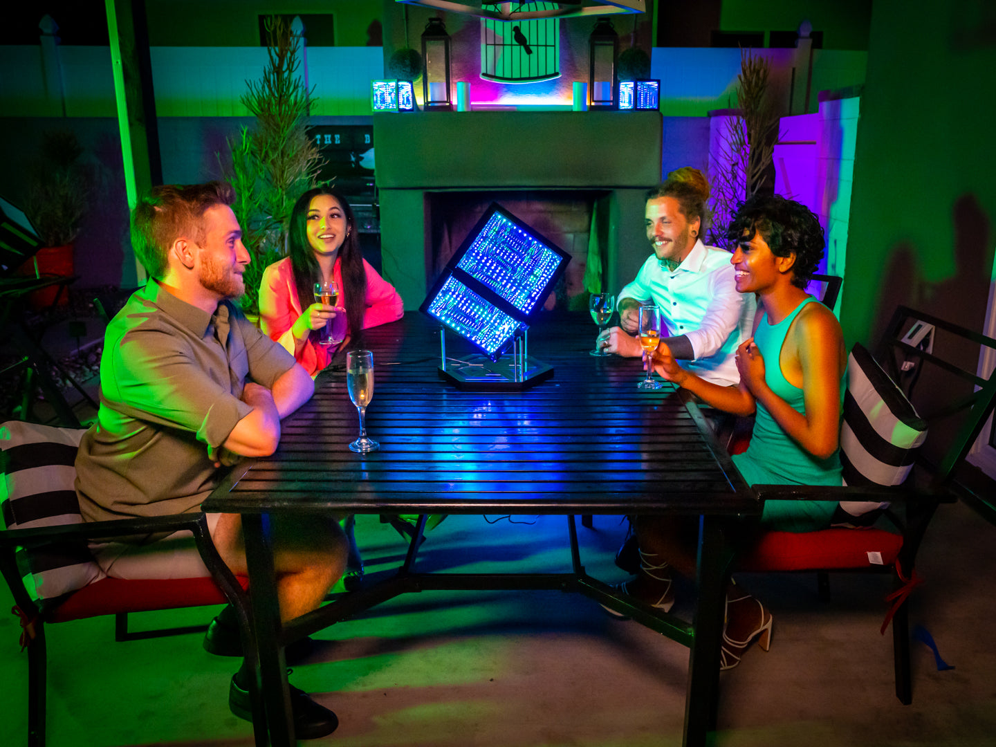 hypercube on table with people