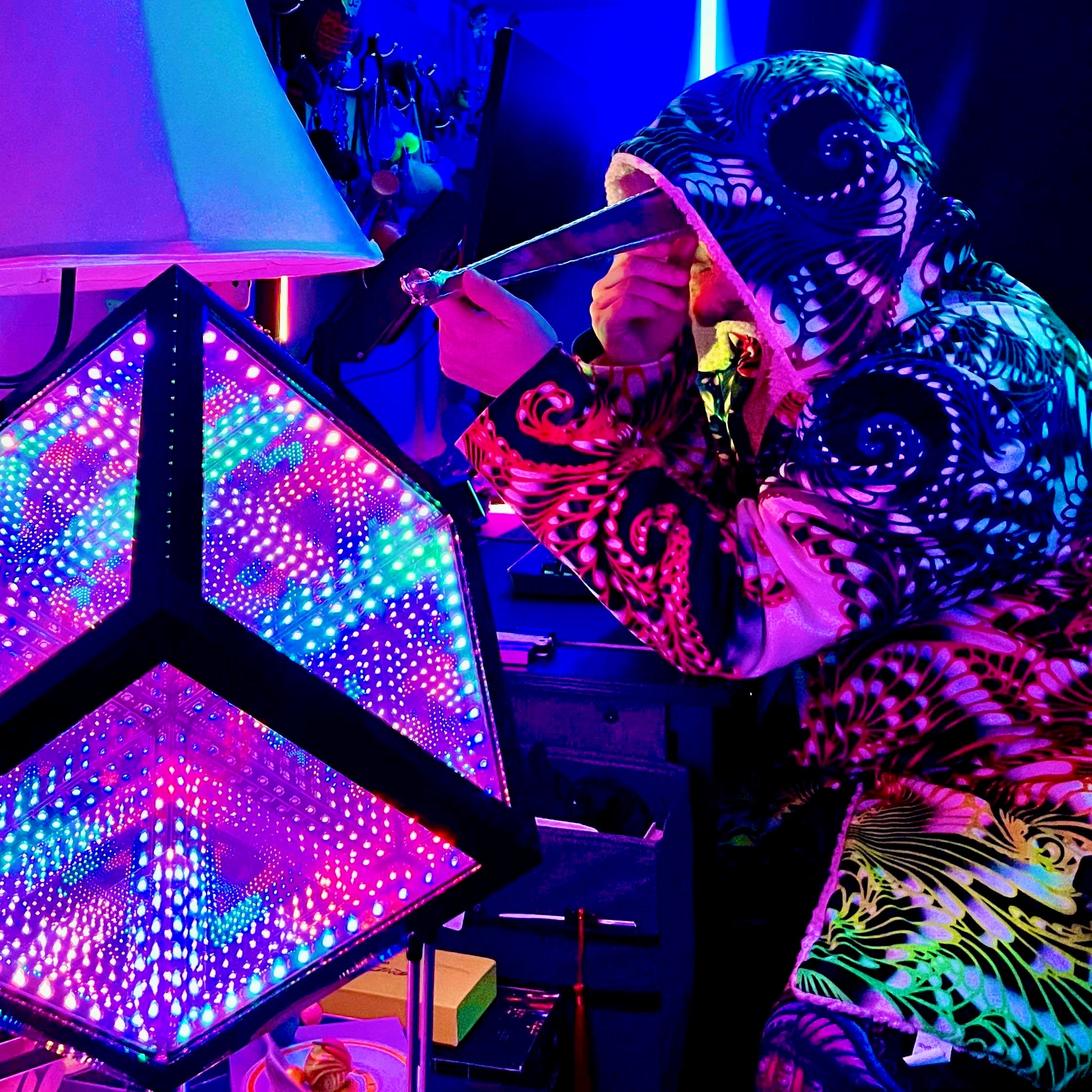 man with psychedelic lights