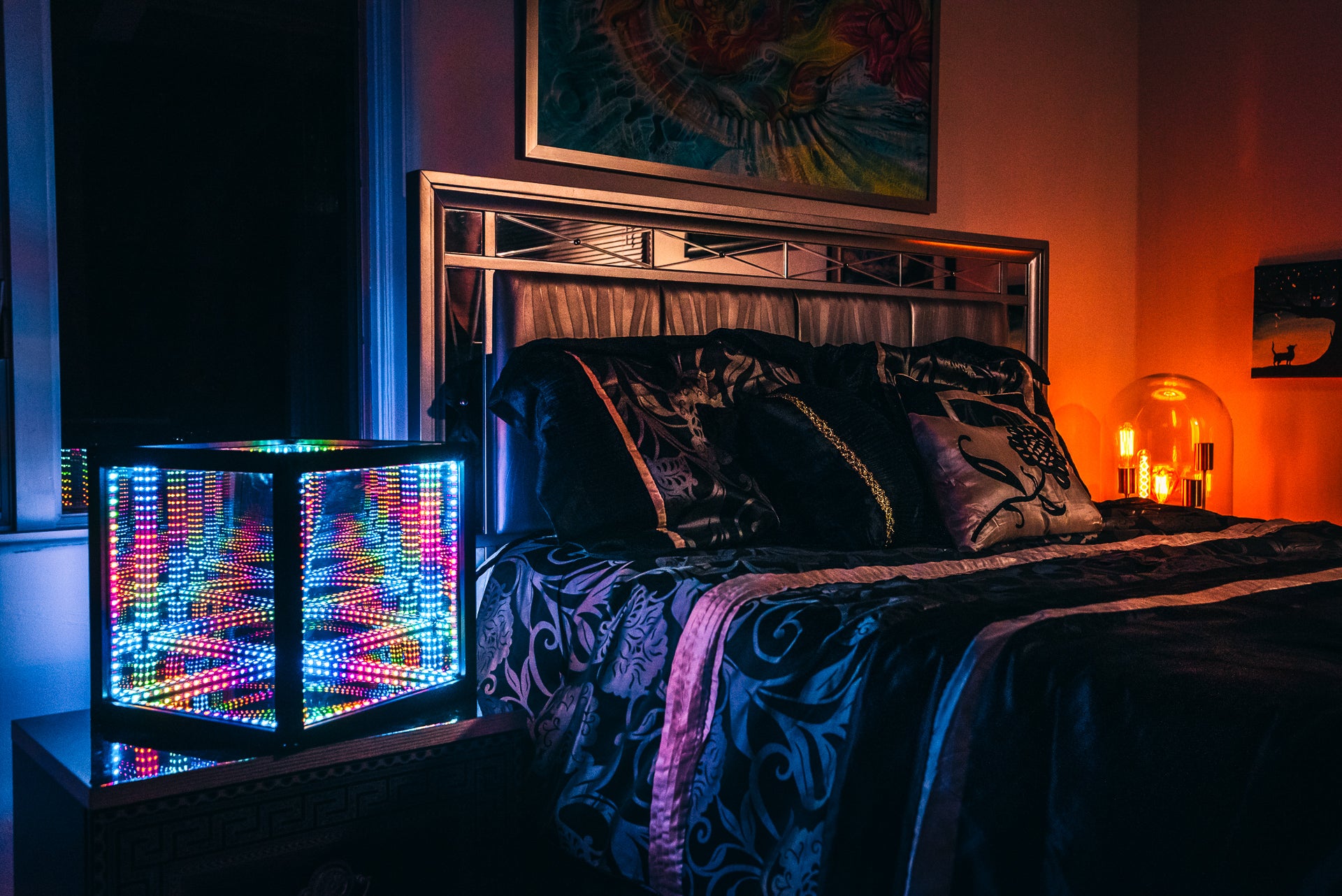 hypercube 10 on nightstand next to bed